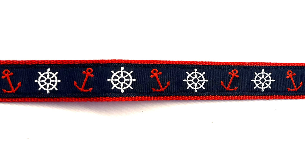 Navy Blue with Red Anchors and White Wheels Dog Collar 3/4
