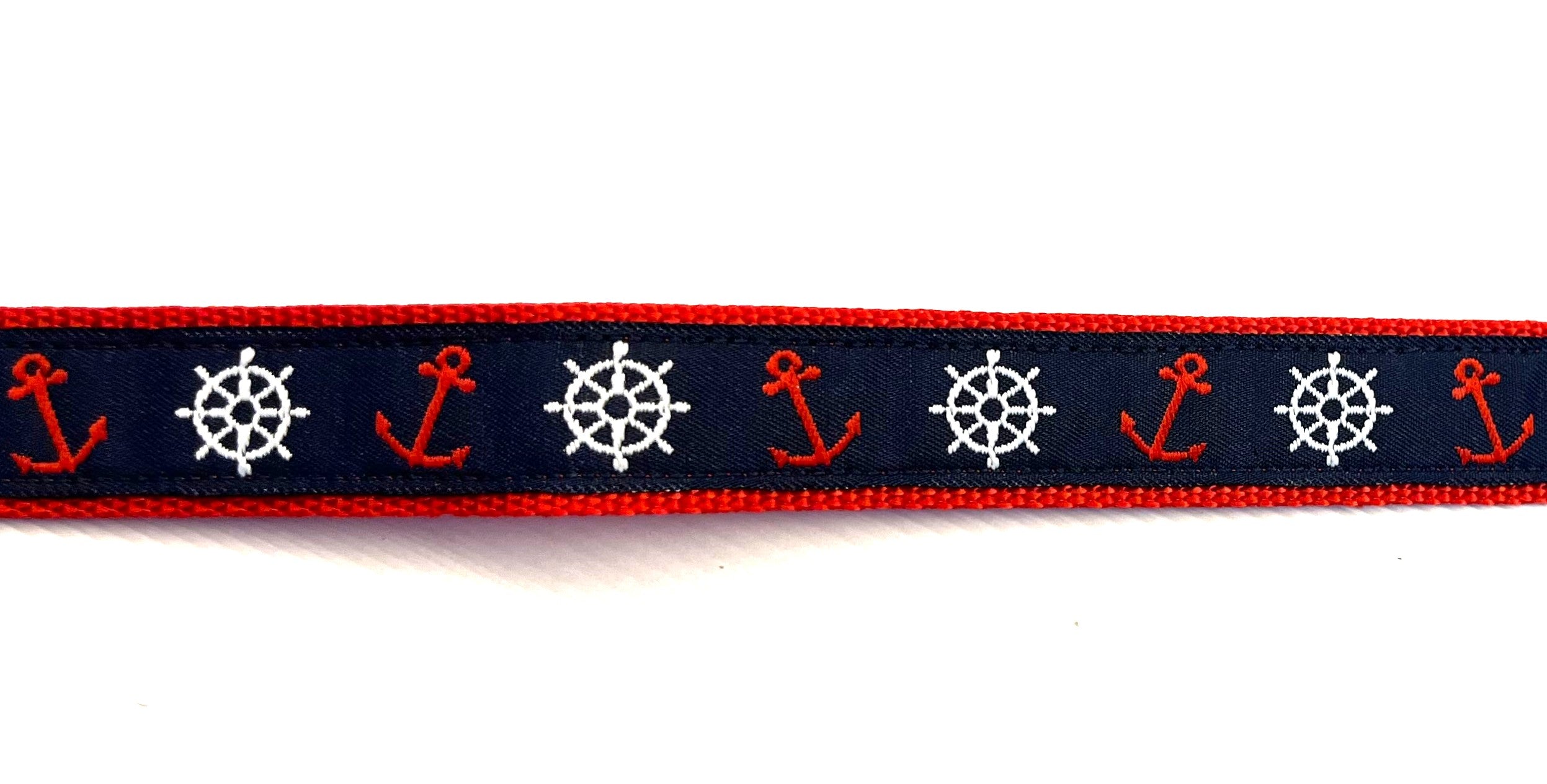 Navy Blue with Red Anchors and White Wheels Dog Collar 3/4