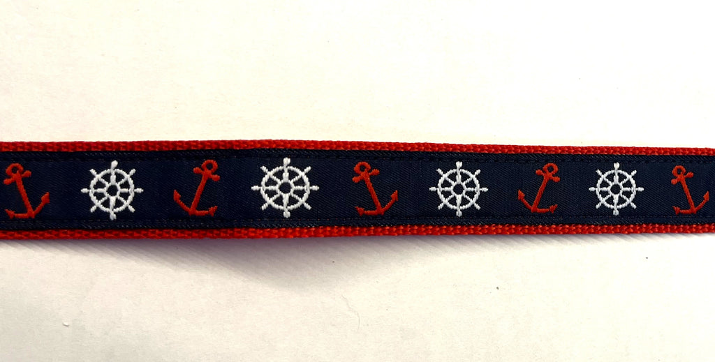 Navy Blue with Red Anchors and White Wheels Martingale Collar 3/4
