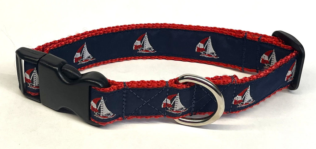 Navy with Sailboats Dog Collar 1in