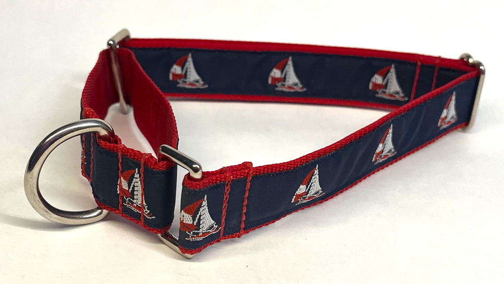 Navy with Sailboats Martingale Collar 1in