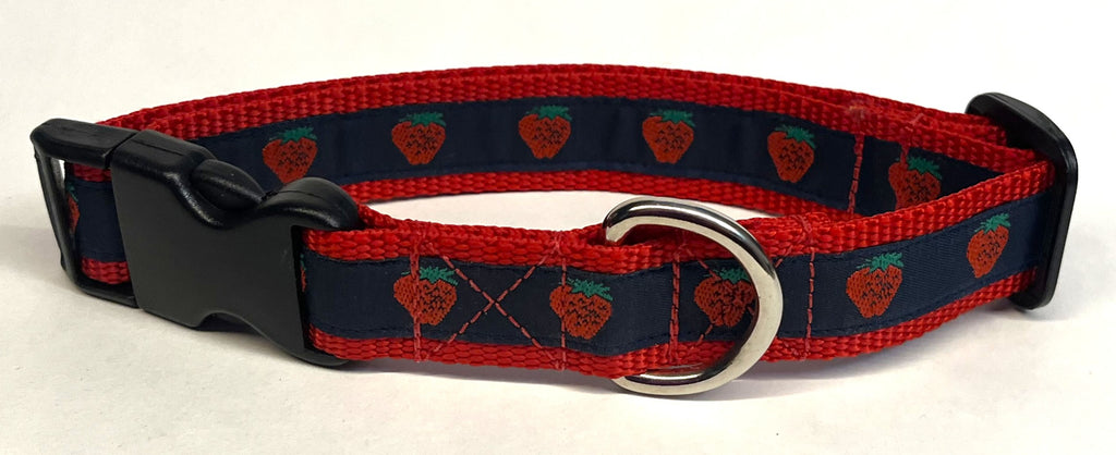 Navy with Strawberries Dog Collar 1in