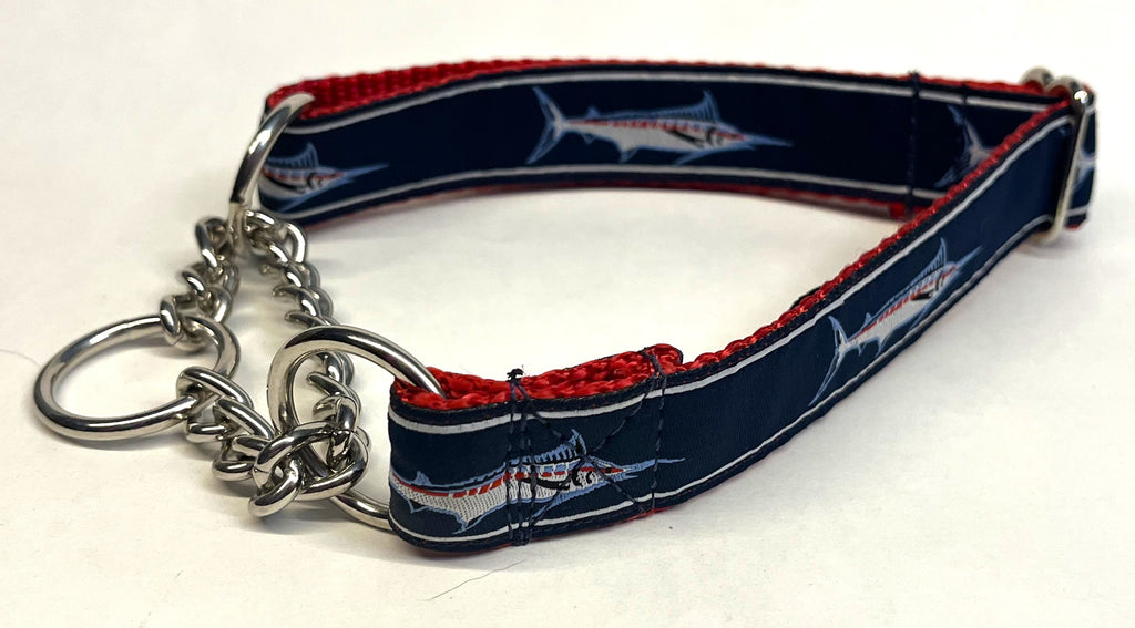 Navy with Swordfish Chain Martingale Collar 1in