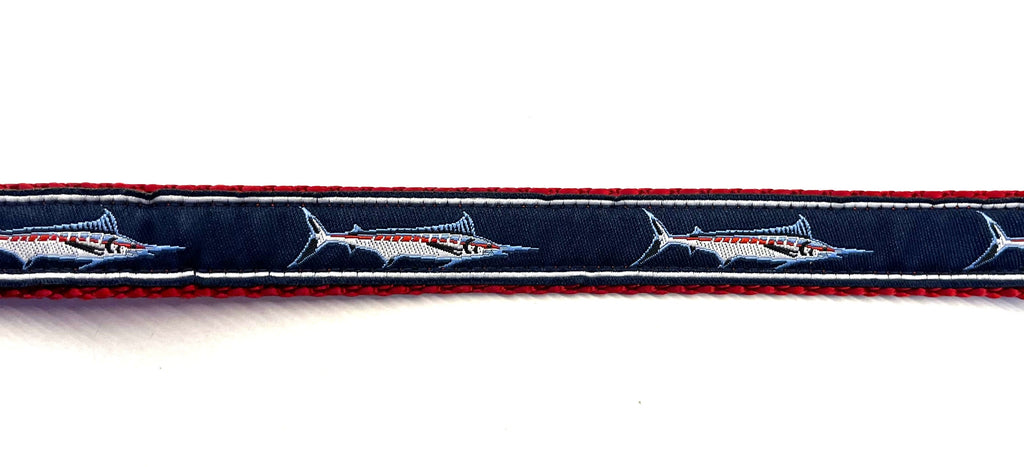Navy Blue with Swordfish Dog Collar 3/4