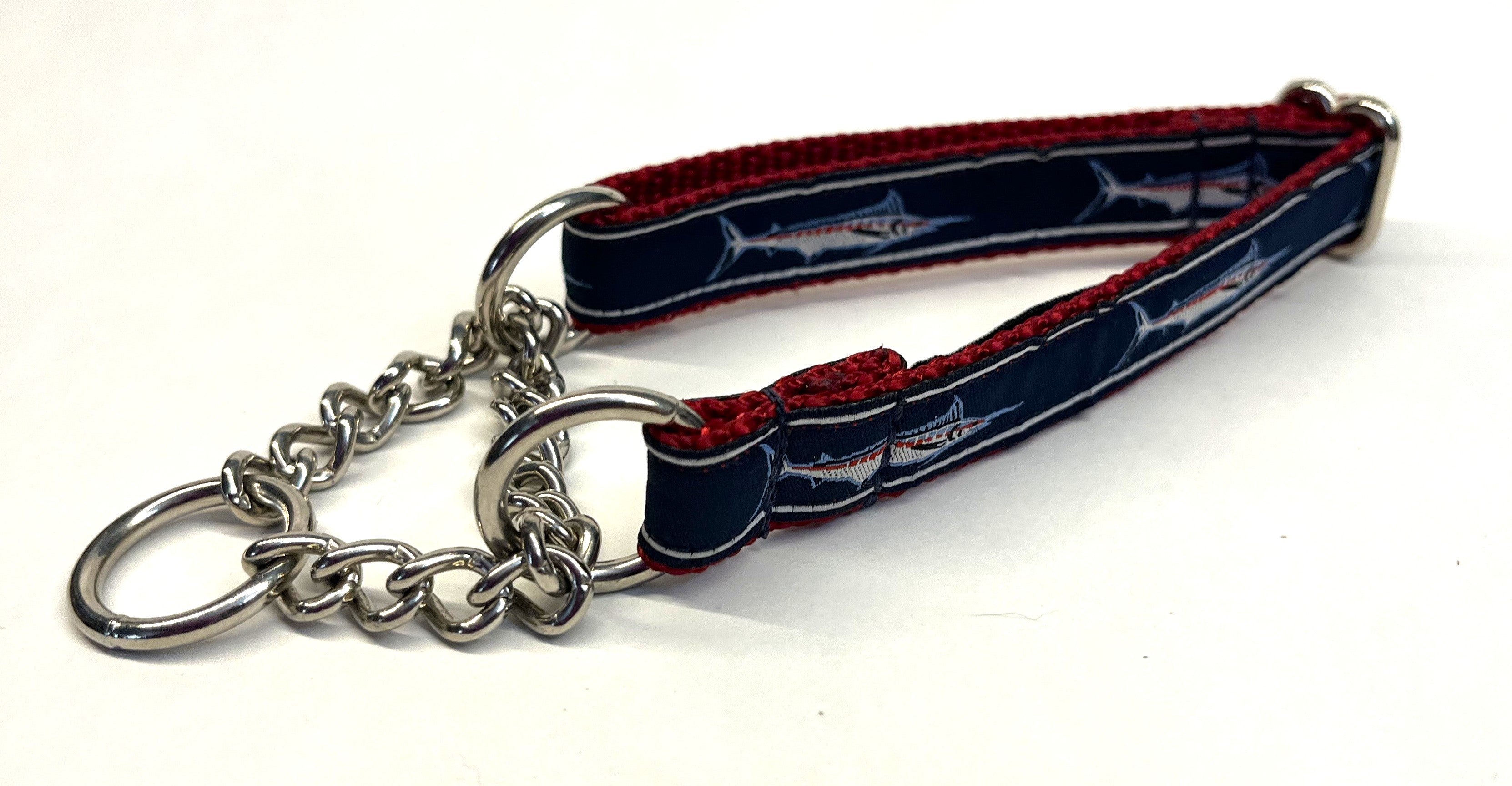 Navy Blue with Swordfish Chain Martingale Collar 3/4