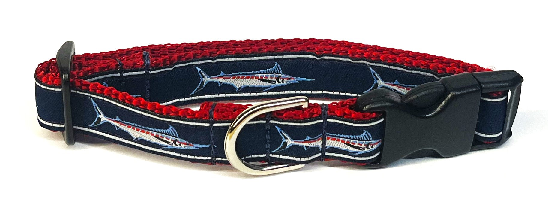Navy Blue with Swordfish Dog Collar 3/4