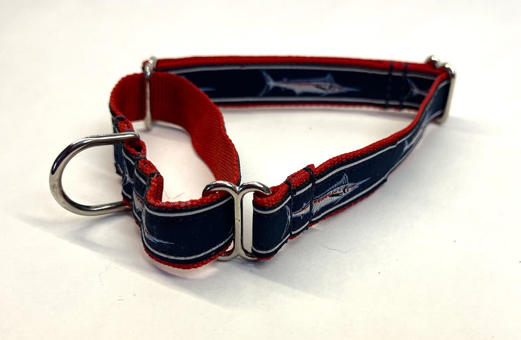 Navy Blue with Swordfish Martingale Collar 3/4