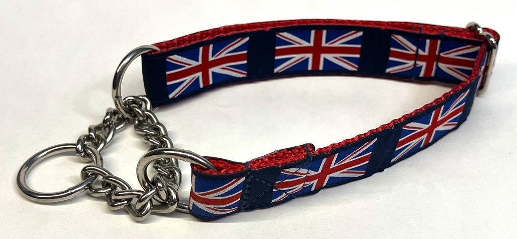 Navy with Union Jack Chain Martingale Collar 1in