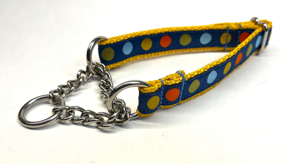 Navy Blue with Colorful Dots Chain Martingale Collar 3/4