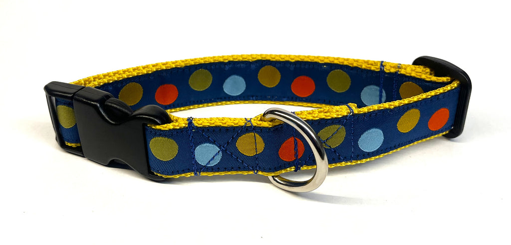 Navy Blue with Colorful Dots Dog Collar 1in