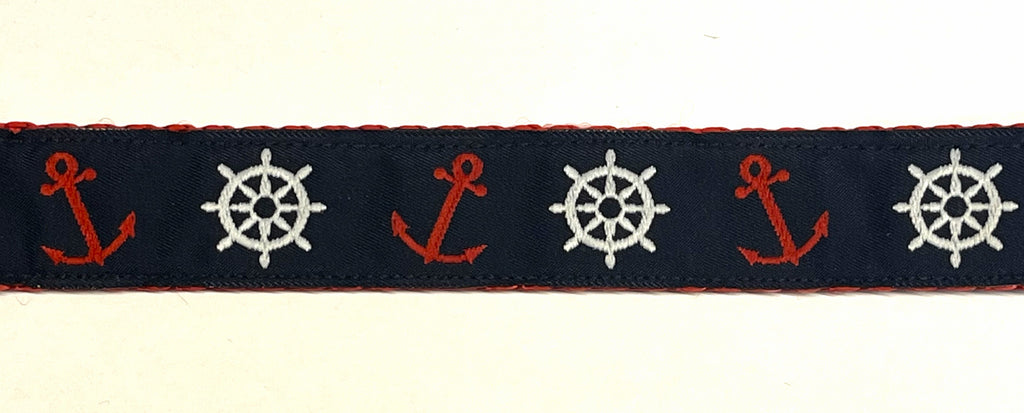 Navy with Red Anchors and White Wheels Dog Leash 1in