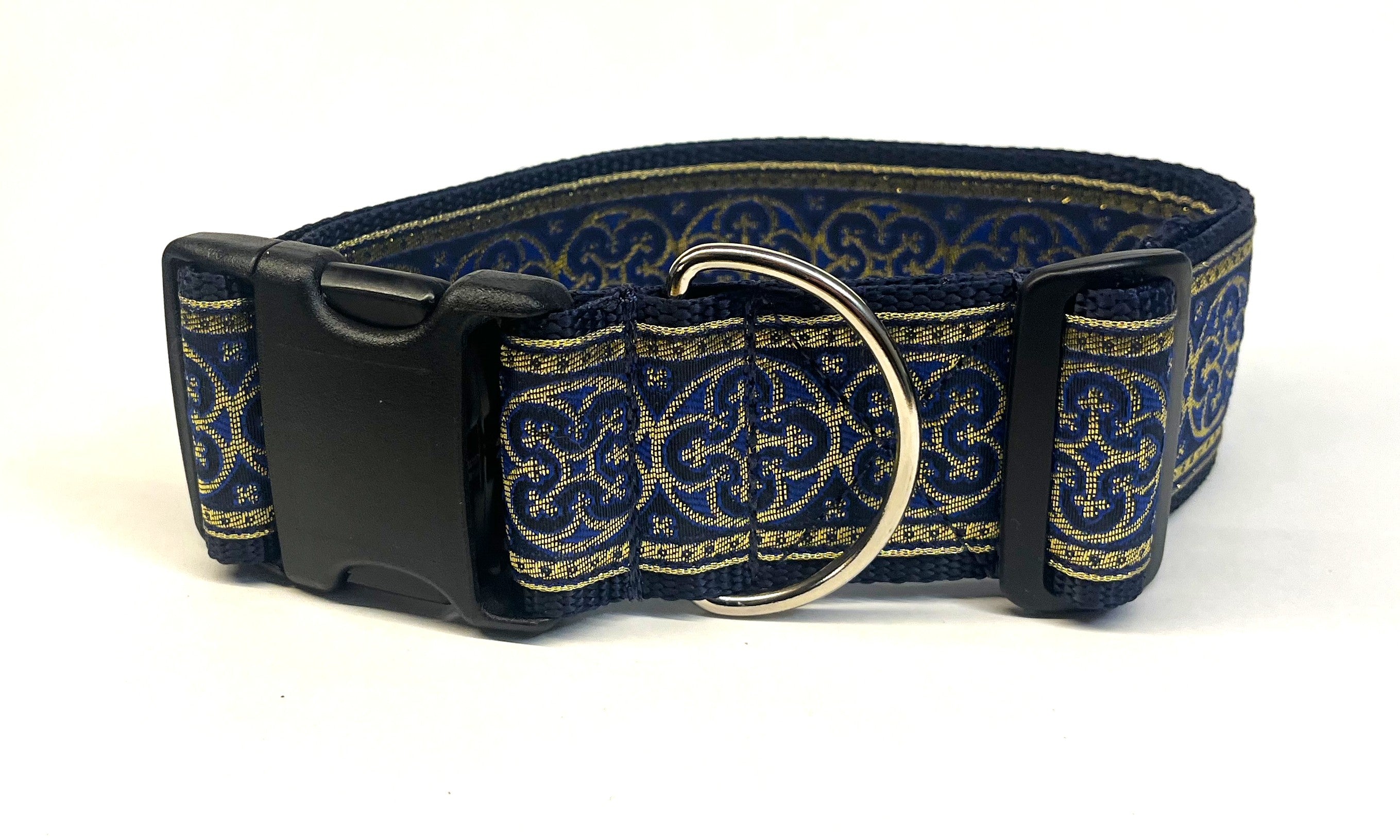 Navy, Gold, and Blue Medallion Design Dog Collar 2in