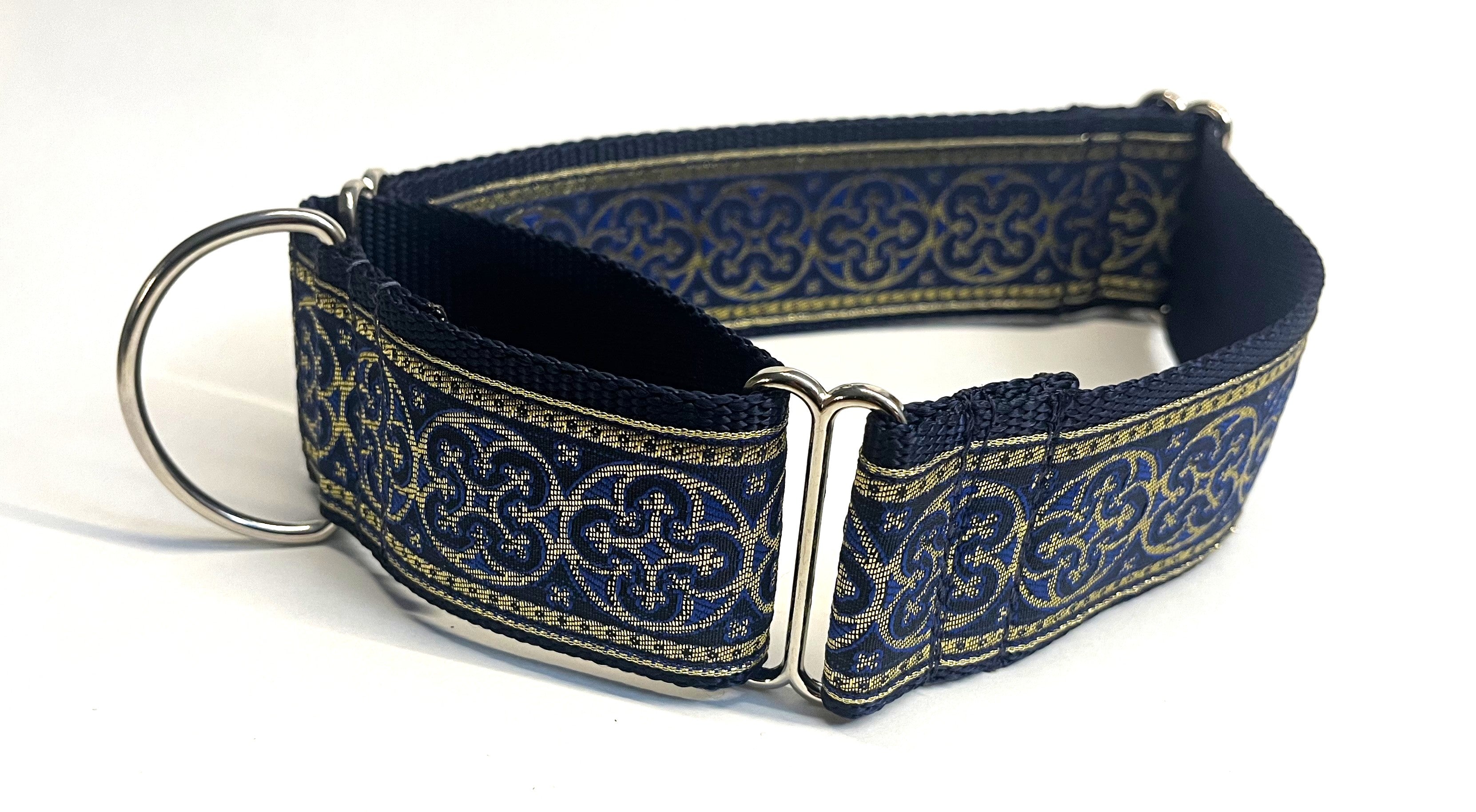 Navy, Gold, and Blue Medallion Design Martingale Collar 2in