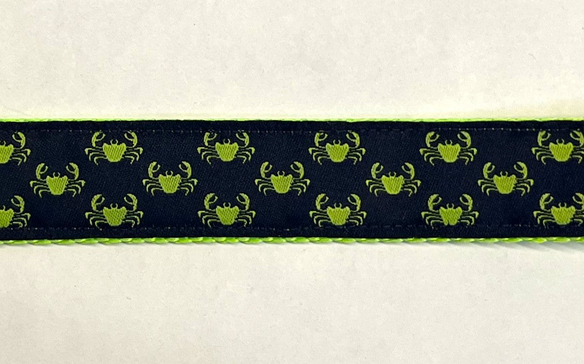Navy with Lime Green Little Crabs Martingale Collar 1in