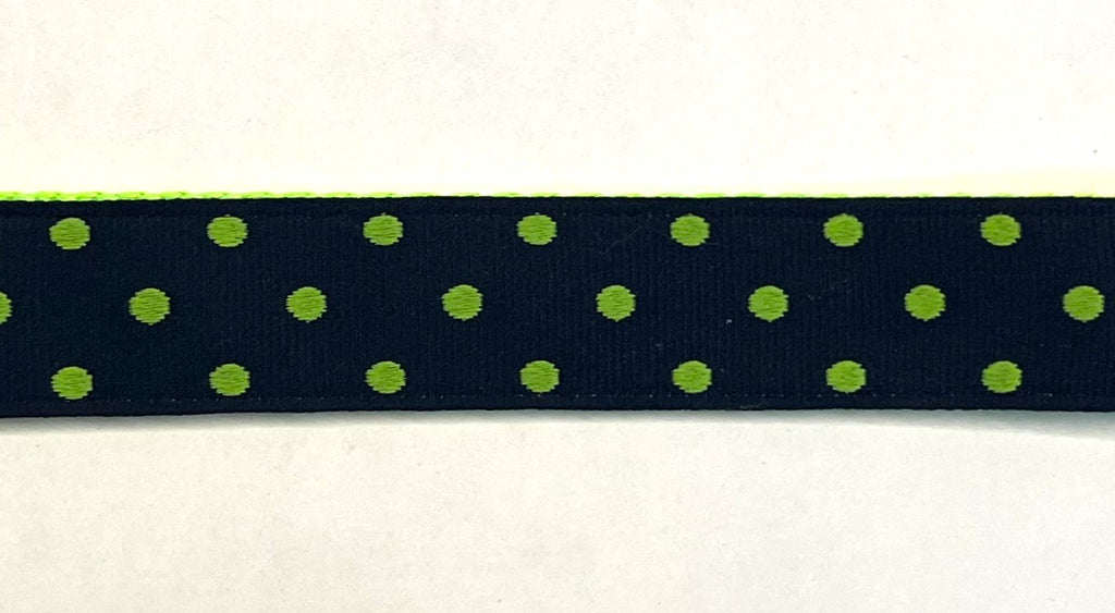 Navy with Lime Green Polka Dots Dog Collar 1in