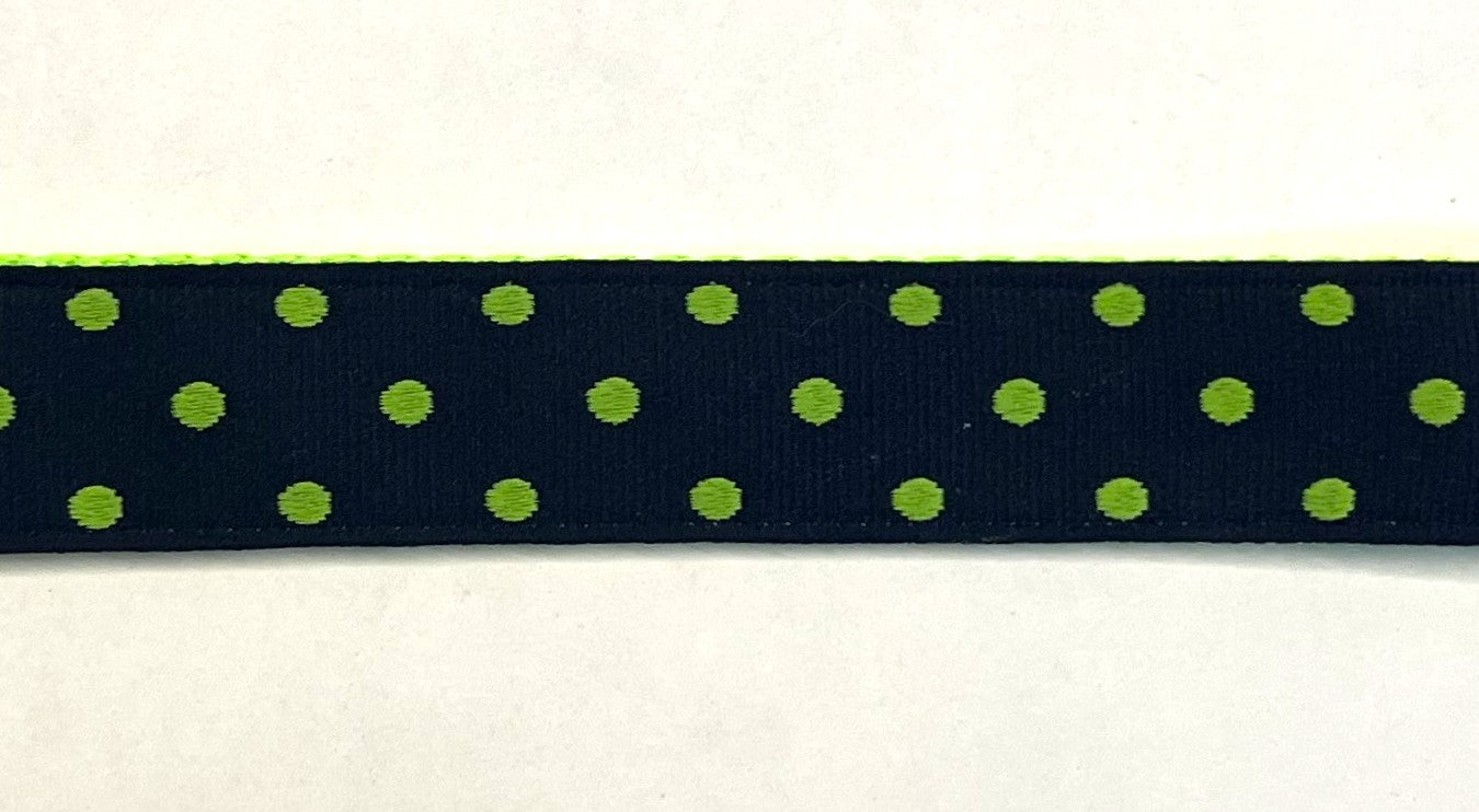 Navy with Lime Green Polka Dots Dog Collar 1in
