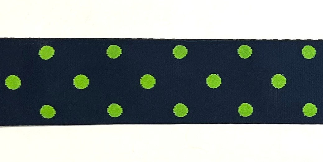 Navy with Lime Green Polka Dots Dog Collar 1 1/2 in