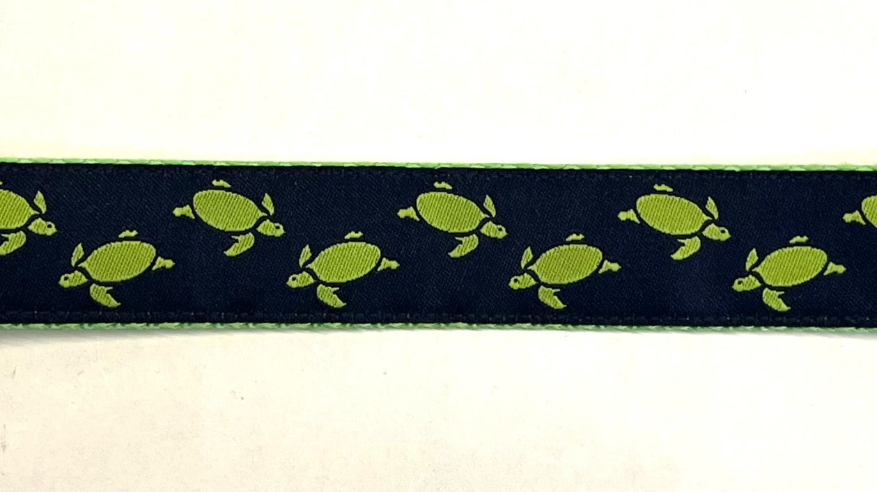 Navy with Lime Green Turtles Dog Leash 1in