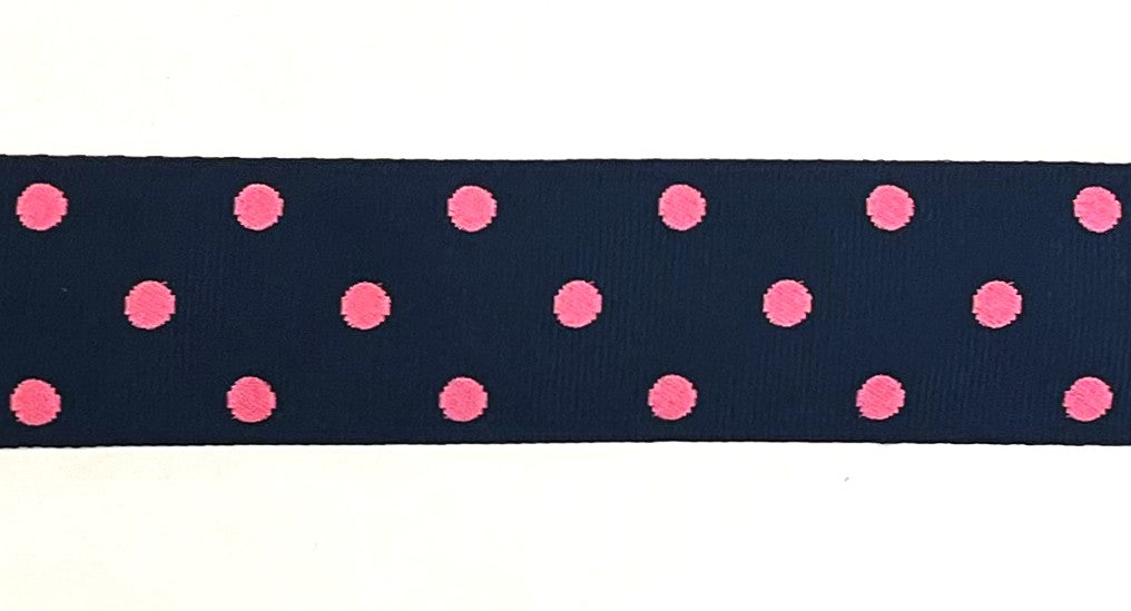 Navy with Pink Polka Dots Dog Collar 1 1/2 in