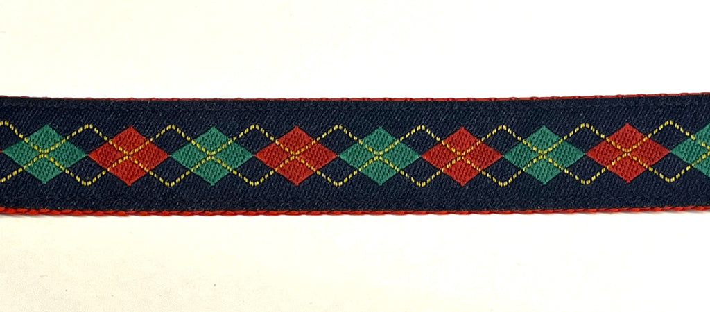 Navy with Red Green and Yellow Argyle Dog Collar 1in