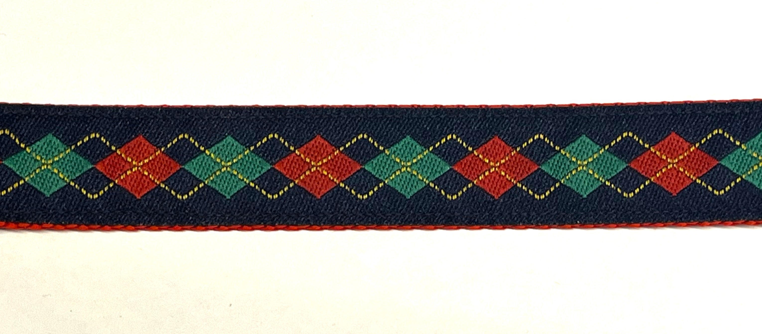 Navy with Red Green and Yellow Argyle Dog Collar 1in
