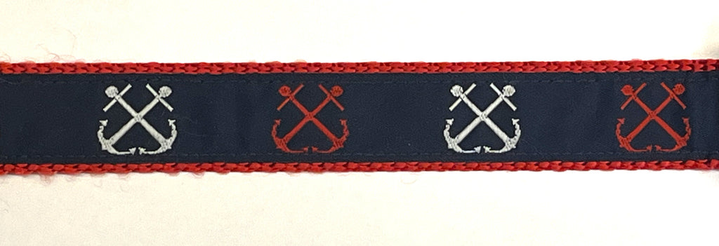 Navy with Red & White Anchors Dog Collar 1in
