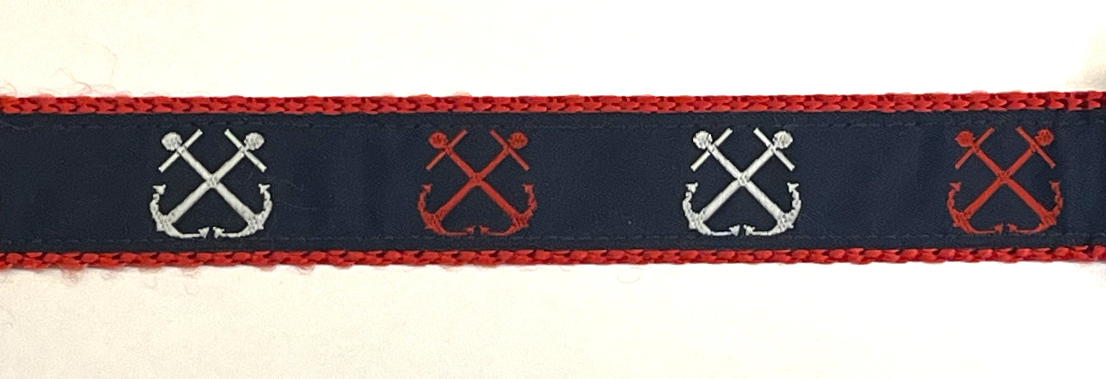 Navy with Red & White Anchors Dog Collar 1in