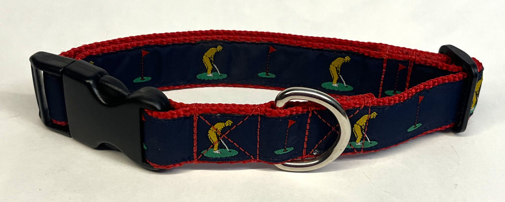 Navy with Golfers and Flags Dog Collar 1in