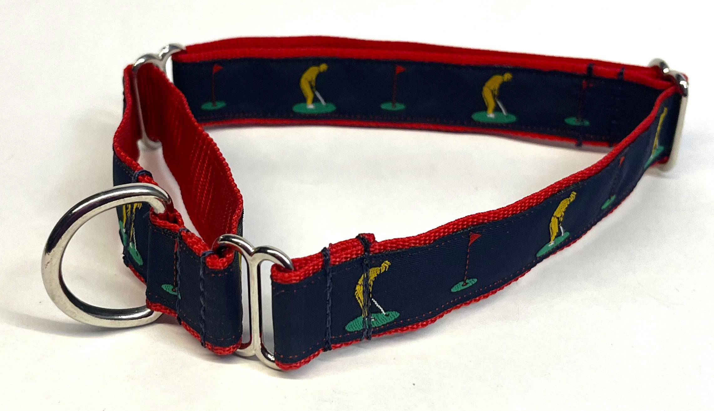 Navy with Golfers and Flags Martingale Collar 1in