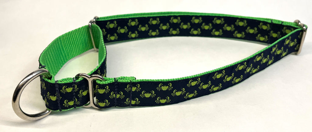 Navy with Lime Green Little Crabs Martingale Collar 1in