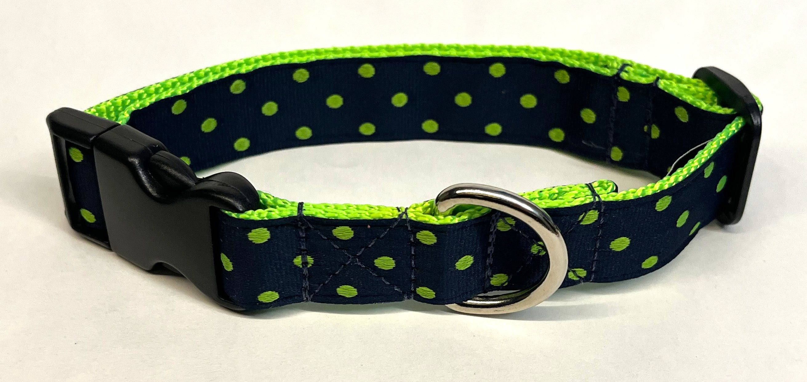 Navy with Lime Green Polka Dots Dog Collar 1in