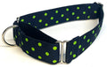 Navy with Lime Green Polka Dots Martingale Collar 1 1/2 in