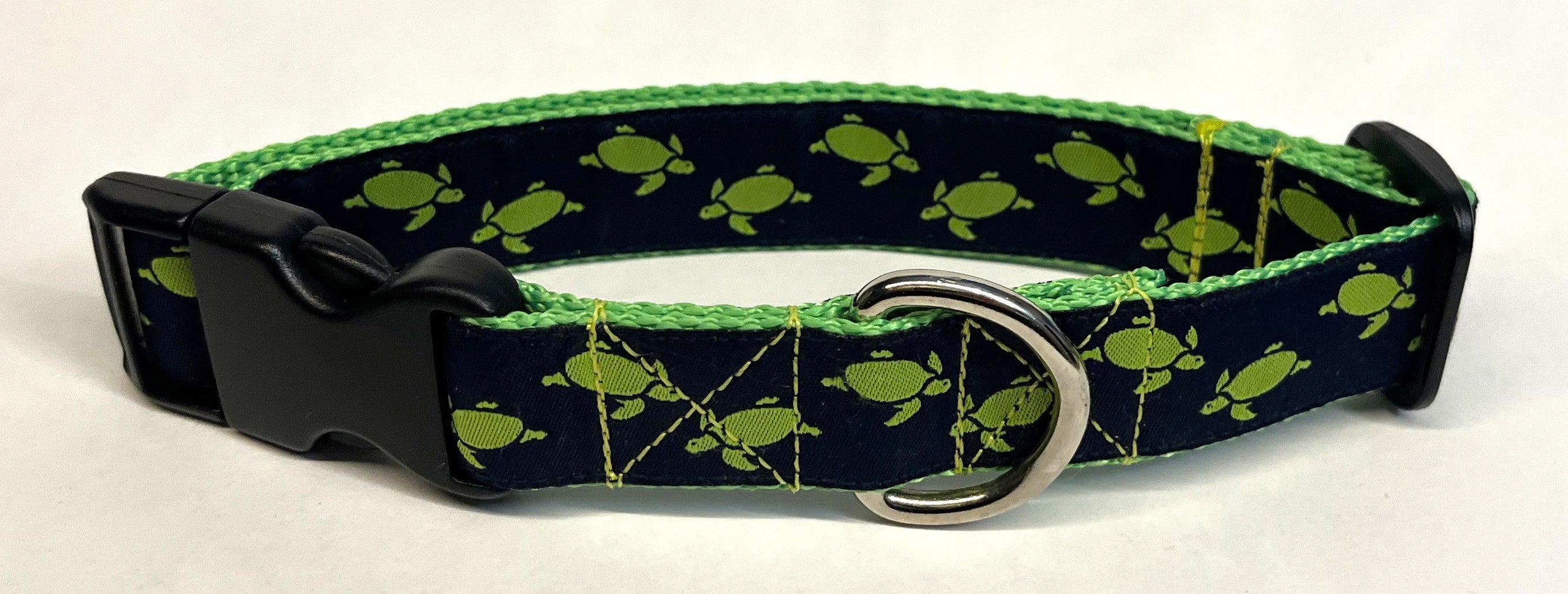 Navy with Lime Green Turtles Dog Collar 1in