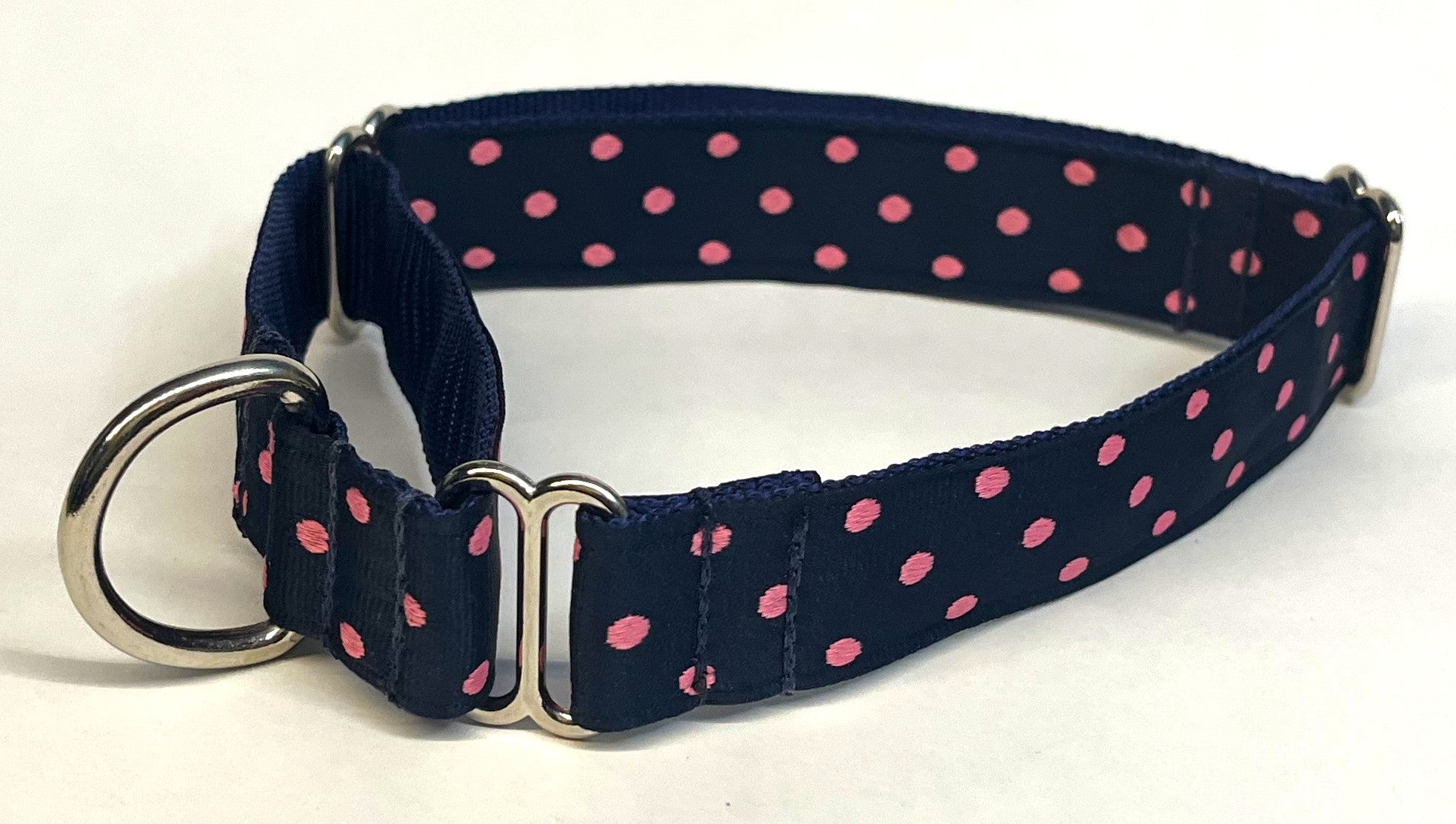 Navy with Pink Polka Dots Martingale Collar 1in