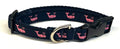 Navy with Pink Whales Dog Collar 3/4