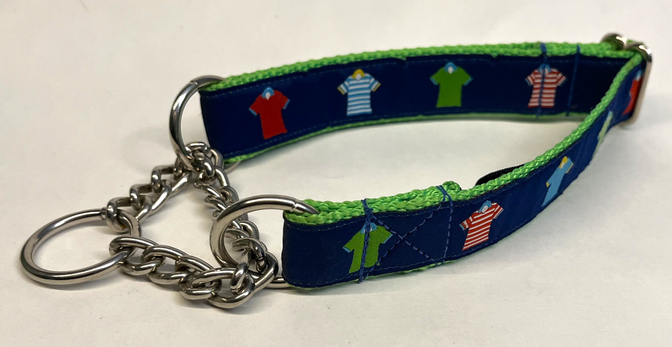 Navy with Polo Shirts Chain Martingale Collar 1in