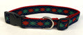 Navy with Red Green and Yellow Argyle Dog Collar 1in