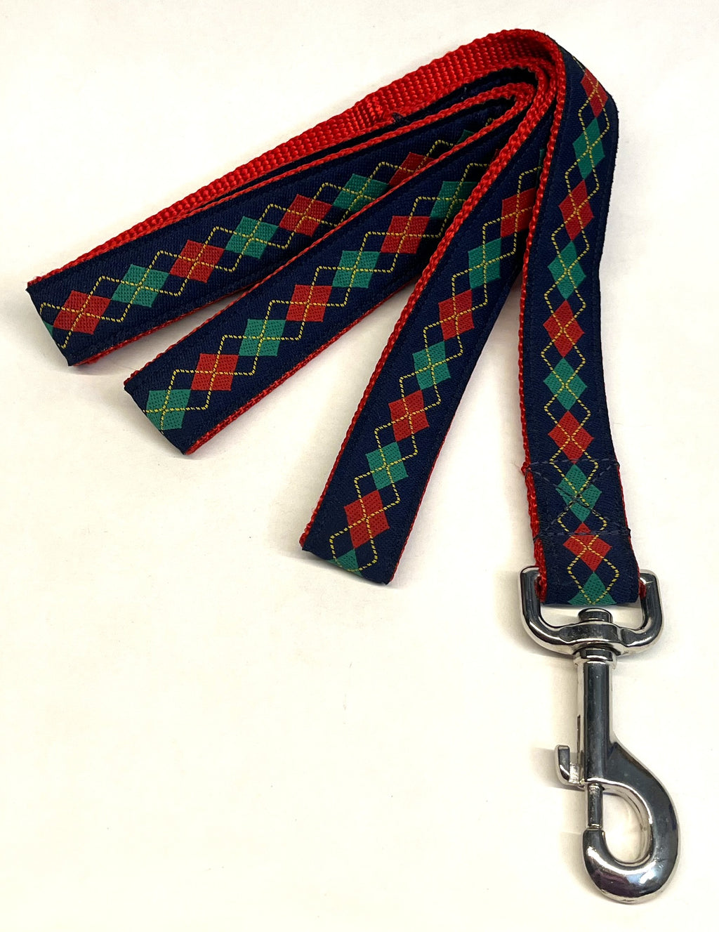 Navy with Red Green and Yellow Argyle Dog Leash 1in