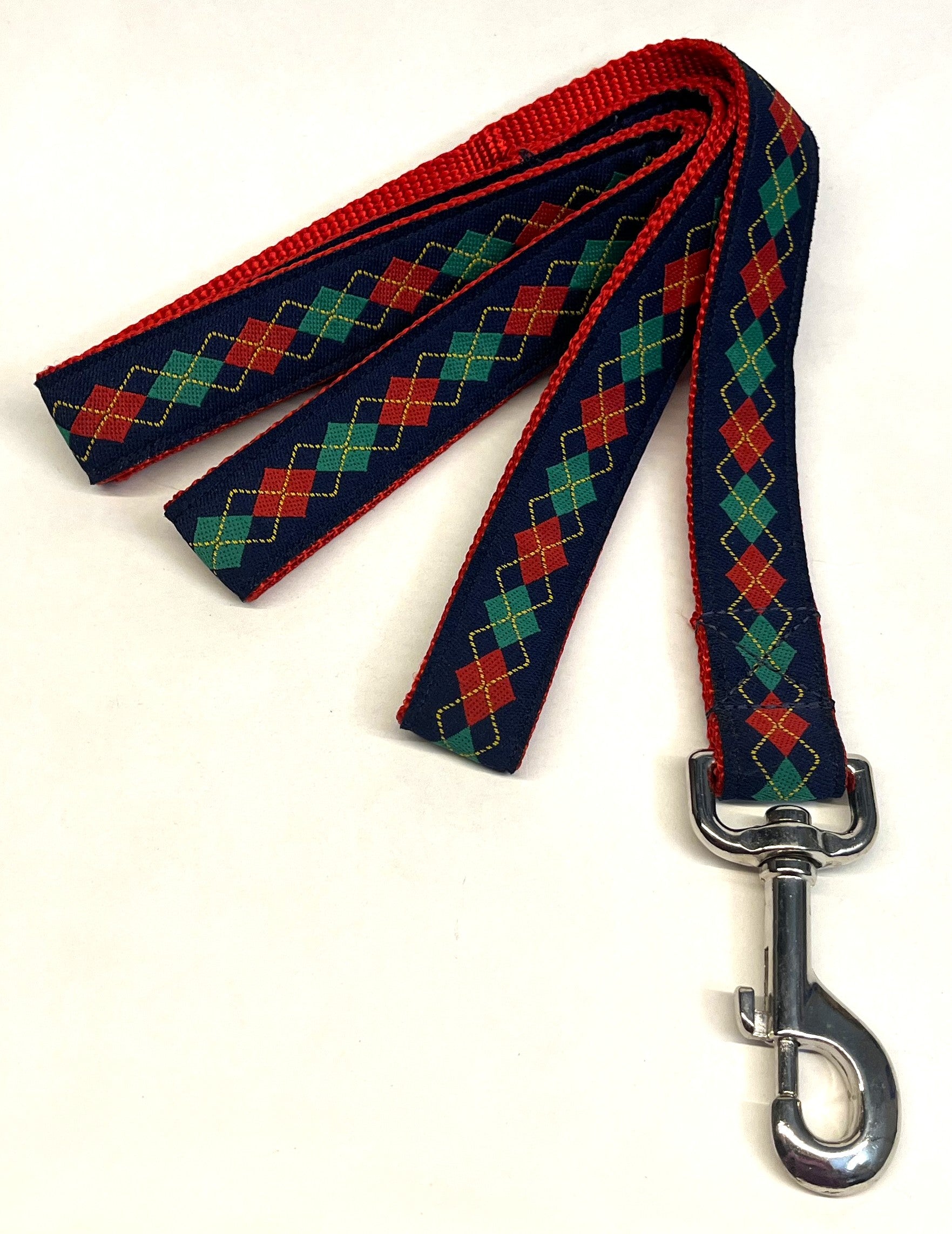 Navy with Red Green and Yellow Argyle Dog Leash 1in