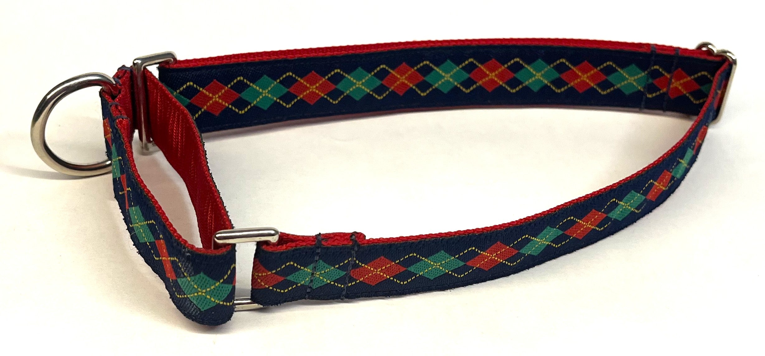 Navy with Red Green and Yellow Argyle Martingale Collar 1in