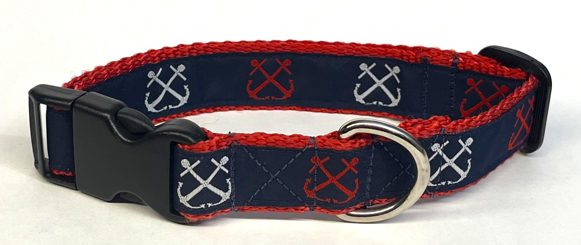Navy with Red & White Anchors Dog Collar 1in