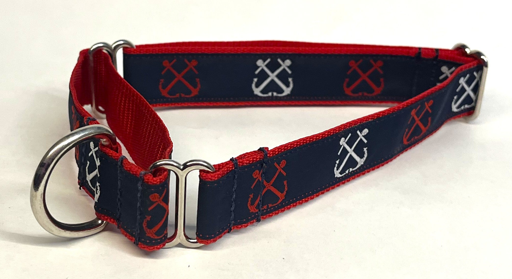 Navy with Red & White Anchors Martingale Collar 1in