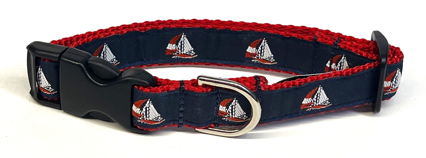 Navy with Sailboats Dog Collar 3/4