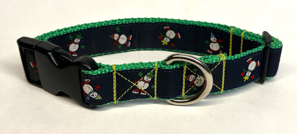 Navy with Snowmen Dog Collar 1in