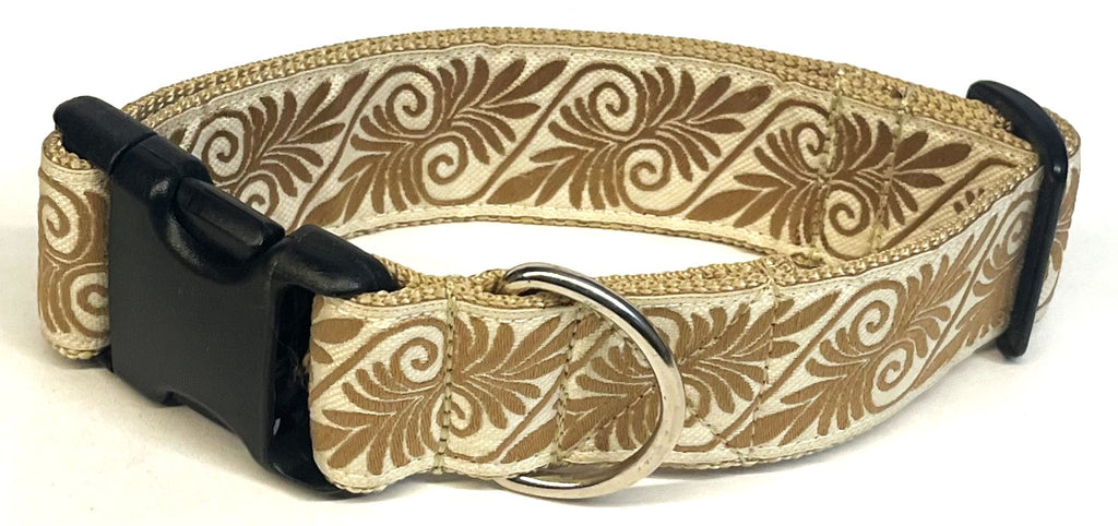 Off White with Tan Fern Design Dog Collar 1 1/2 in