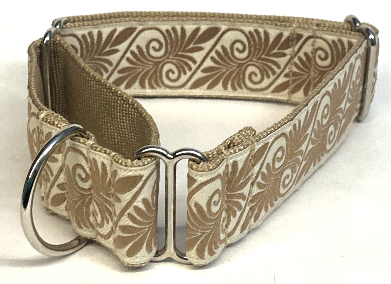 Off White with Tan Fern Design Martingale Collar 1 1/2 in