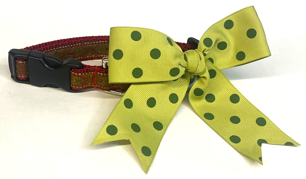 Light Olive Green with Dark Green Dots Bow