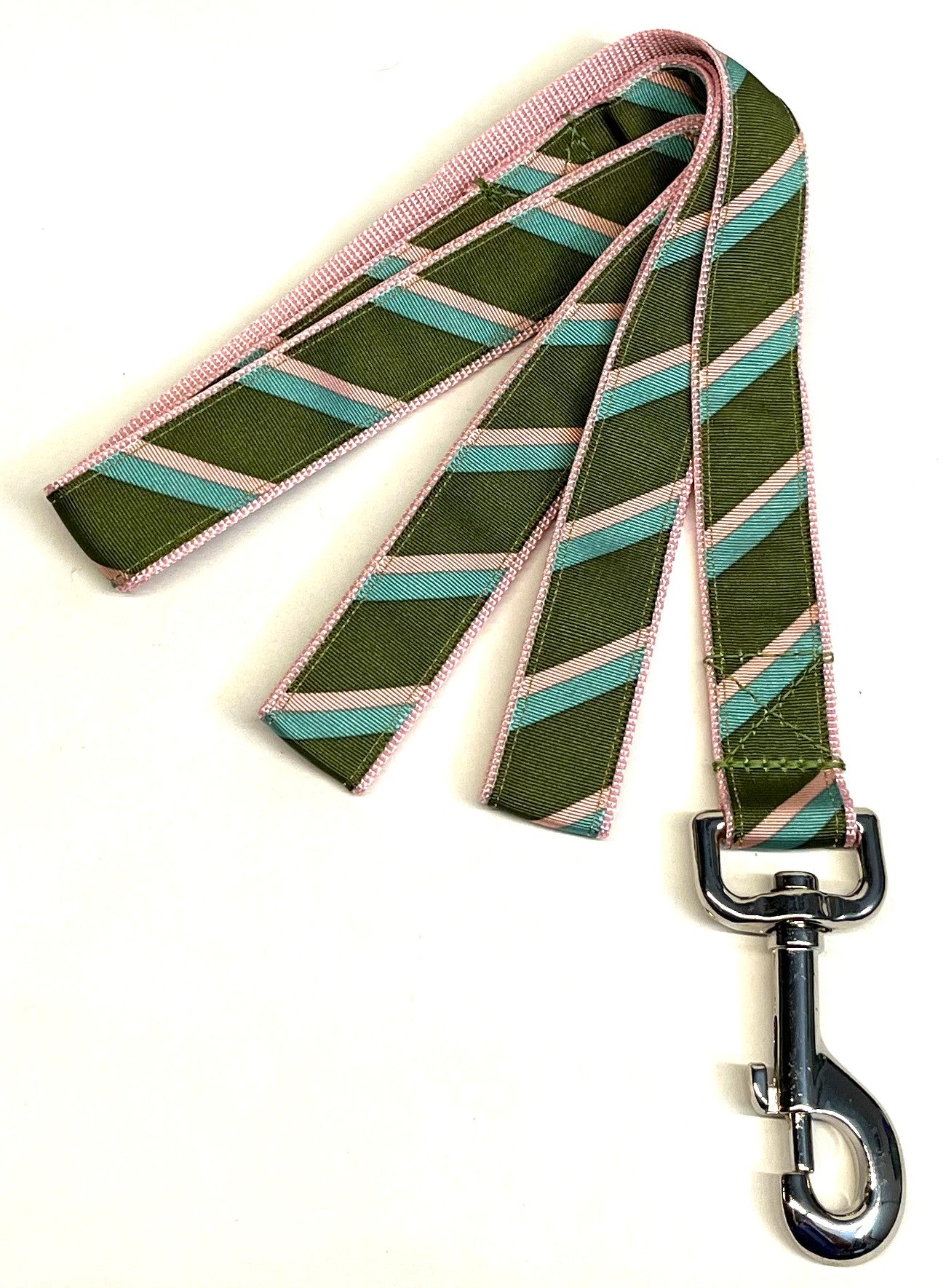 Olive, Light Pink, Light Blue Diagonal Stripe Dog Leash 1in
