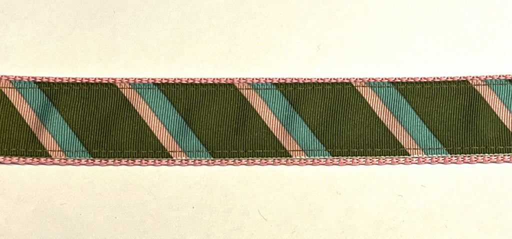 Olive, Light Pink, Light Blue Diagonal Stripe Dog Collar 1in