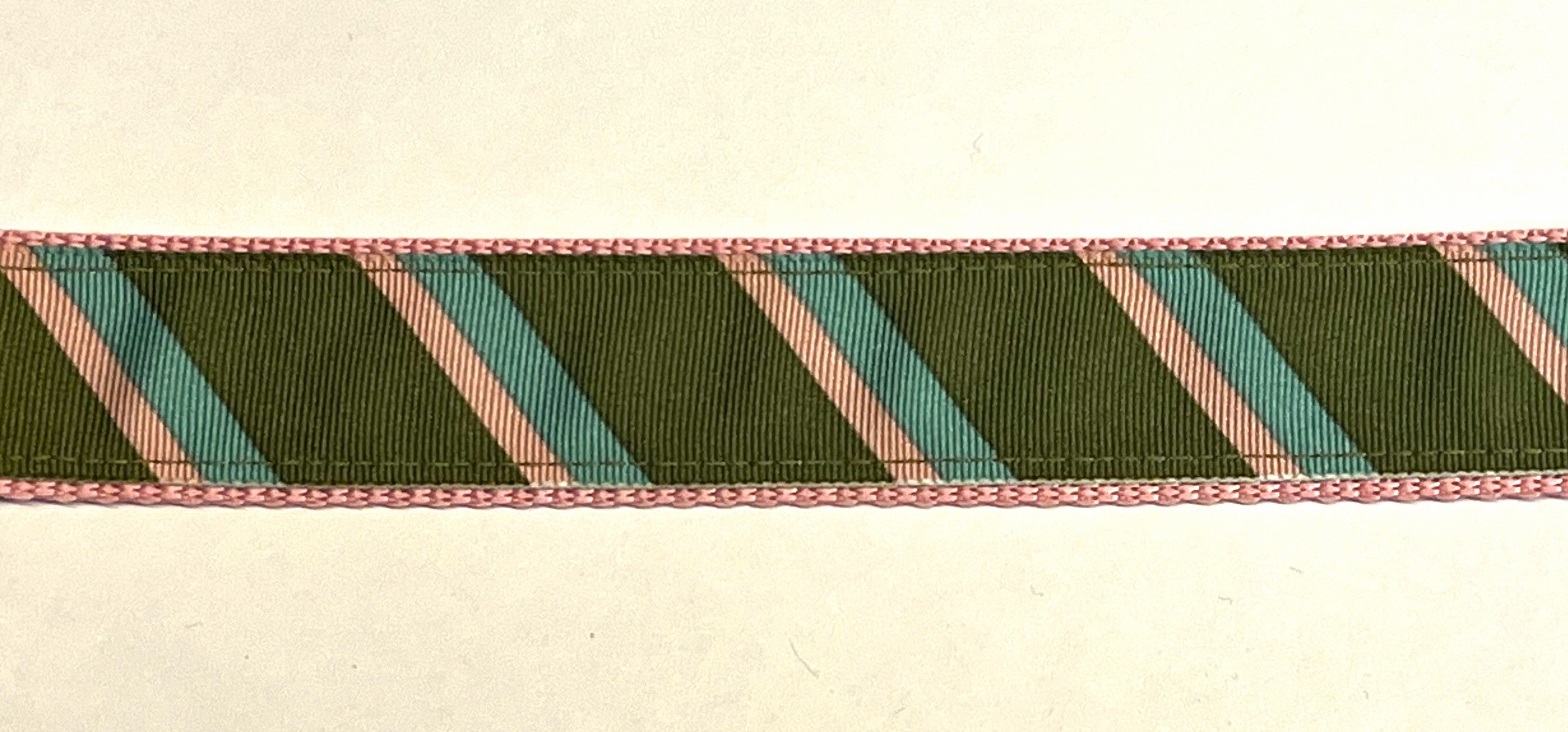 Olive, Light Pink, Light Blue Diagonal Stripe Dog Collar 1in